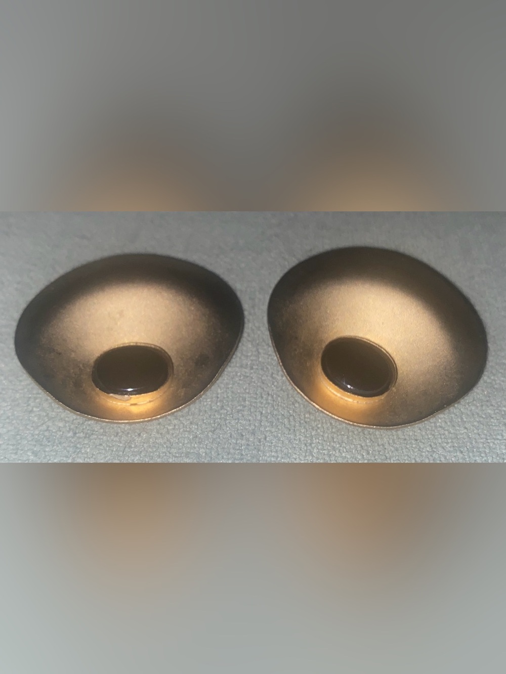Vintage 80s Minimalist Gold Tone Domed Button Stud Earrings, Black Enamel Center